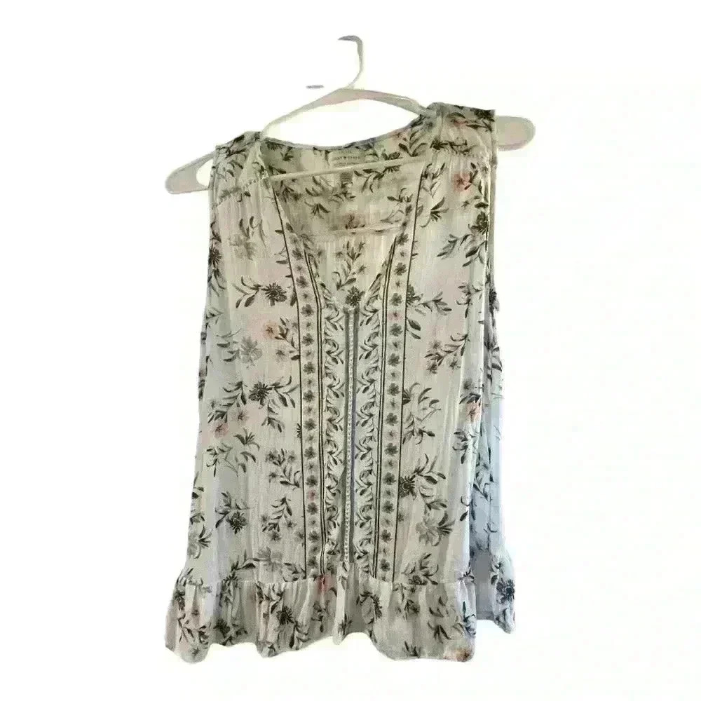 Sleeveless Floral Ruffle Hem Top - White